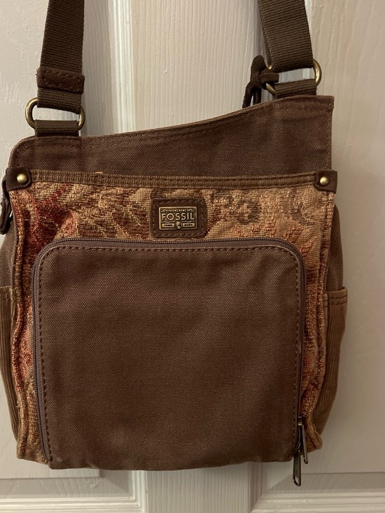 Fossil Handbags - Vintage Y2K Fossil Brown Tapestry Canvas Crossbody Bag
